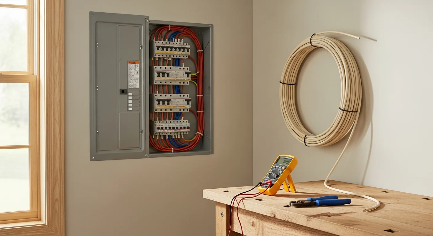 Licensed electrician installing electrical panel in Orange County home