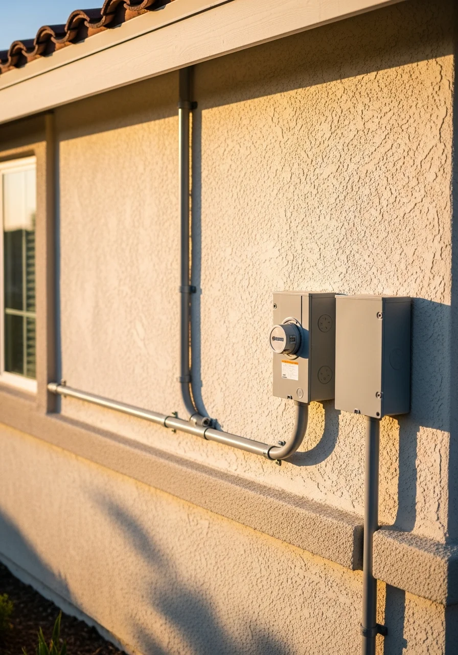 Close-up of a contractor's hands performing detailed work on a home exterior in an Orange County neighborhood.