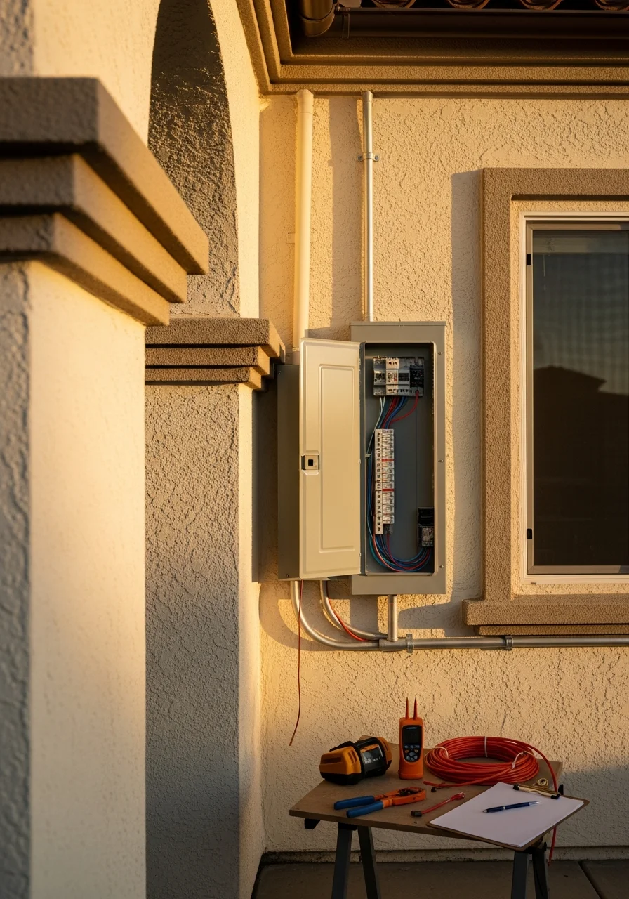 Skilled tradesperson working on a San Diego home exterior with typical regional architectural style visible.